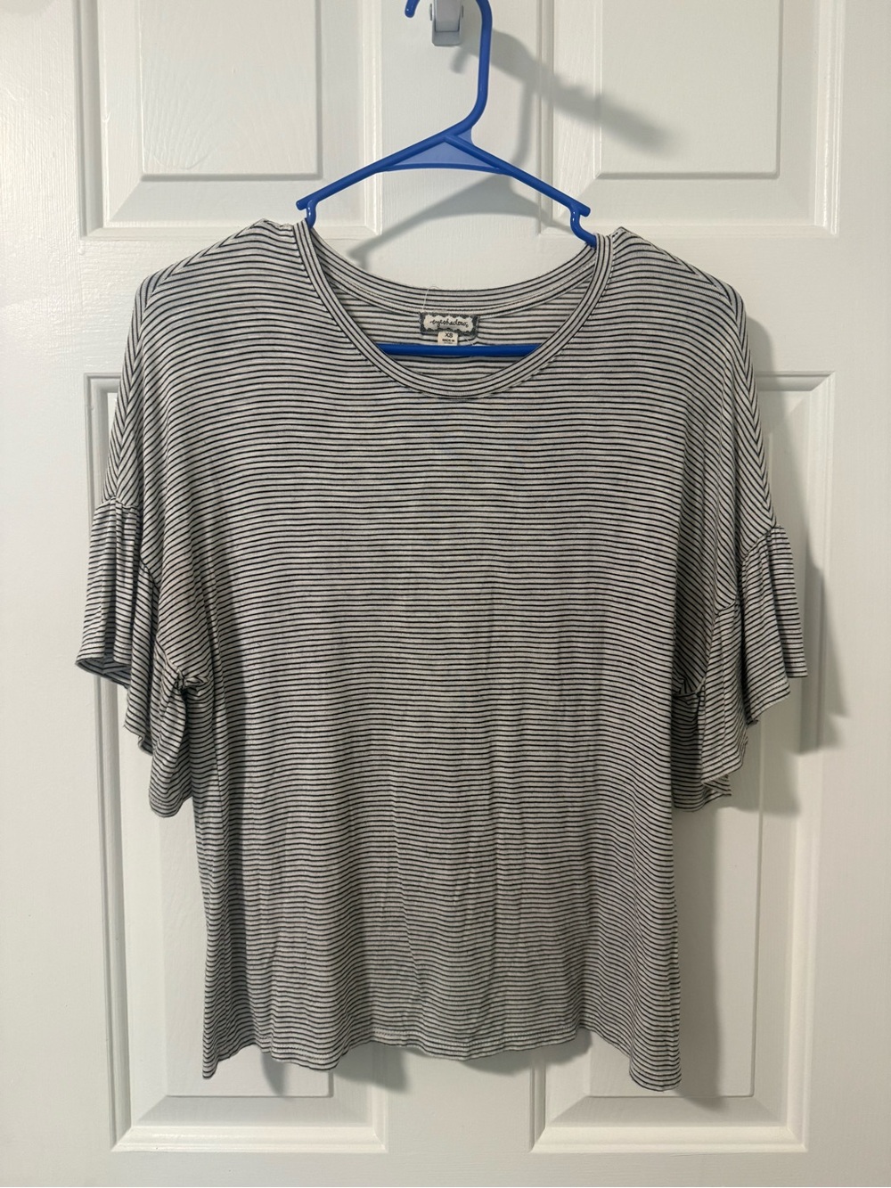 Eyeshadow Black & White Striped Ruffle Sleeve Tee